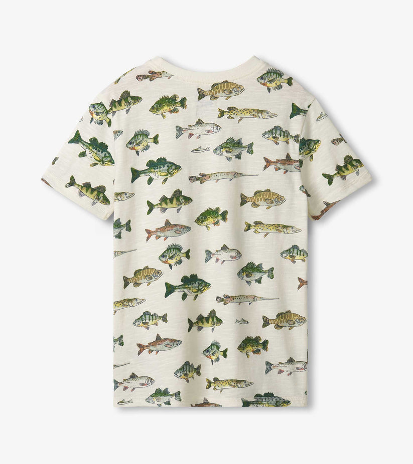 T-shirt with fish pattern on a white background