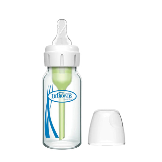 4oz Natural Flow Anti-Colic Options+ Narrow Glass Baby Bottle, with Level 1 Slow Flow Nipple by Dr. Brown's