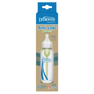 8oz Natural Flow Anti-Colic Options+ Narrow Glass Baby Bottle, with Level 1 Slow Flow Nipple by Dr. Brown's