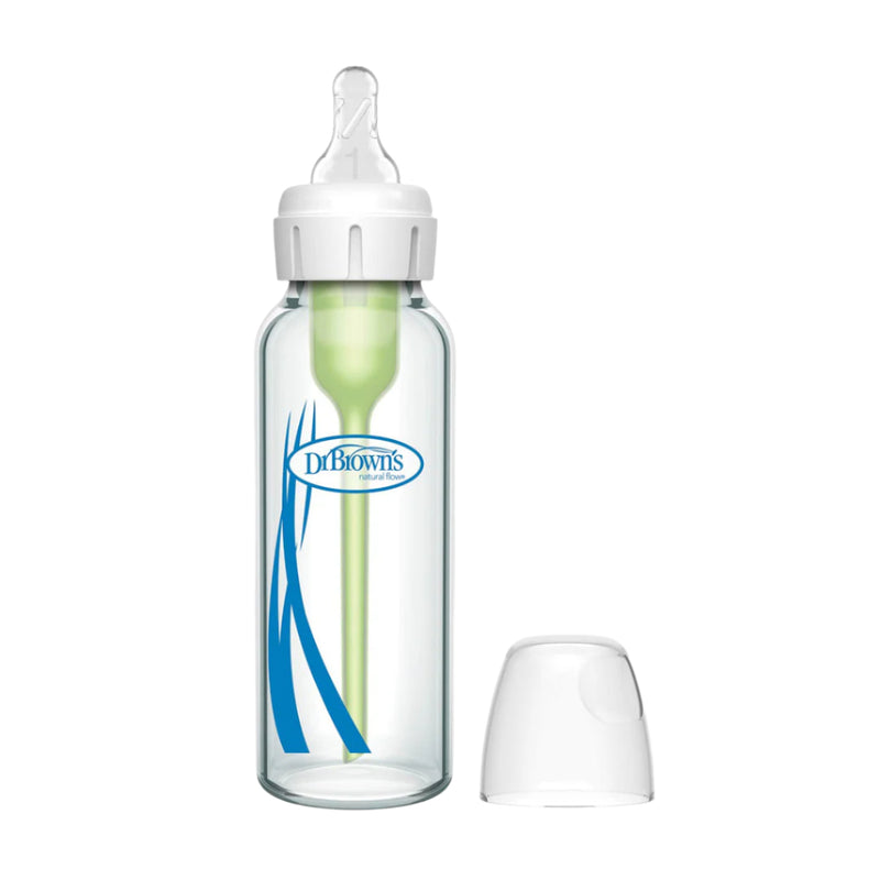 8oz Natural Flow Anti-Colic Options+ Narrow Glass Baby Bottle, with Level 1 Slow Flow Nipple by Dr. Brown&