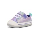 Purple and blue baby shoe on a white background
