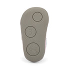 Gray remote control with three buttons on a white background