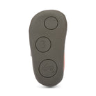 Gray remote control with three buttons on a white background