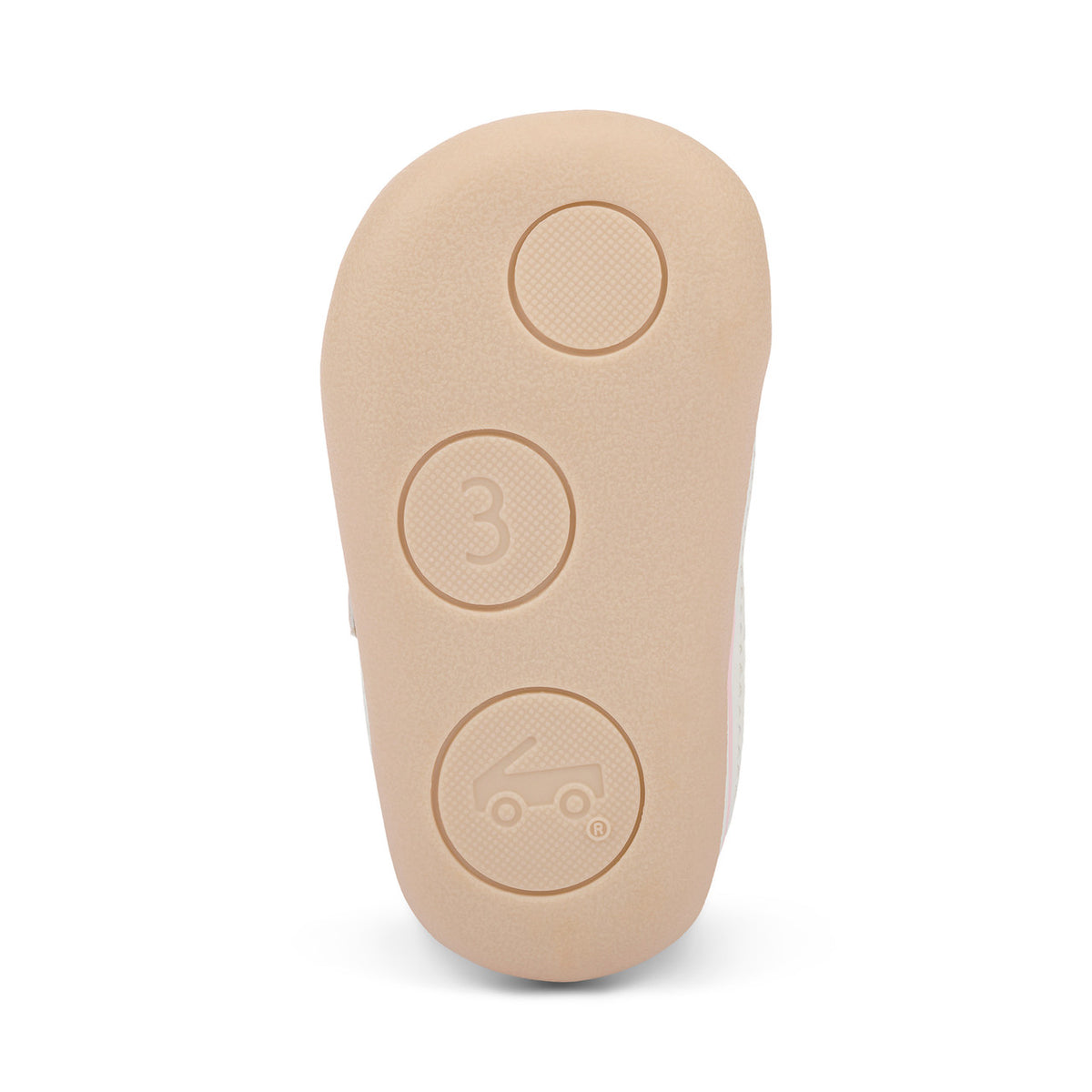 Beige shoe insole with embossed designs on a white background