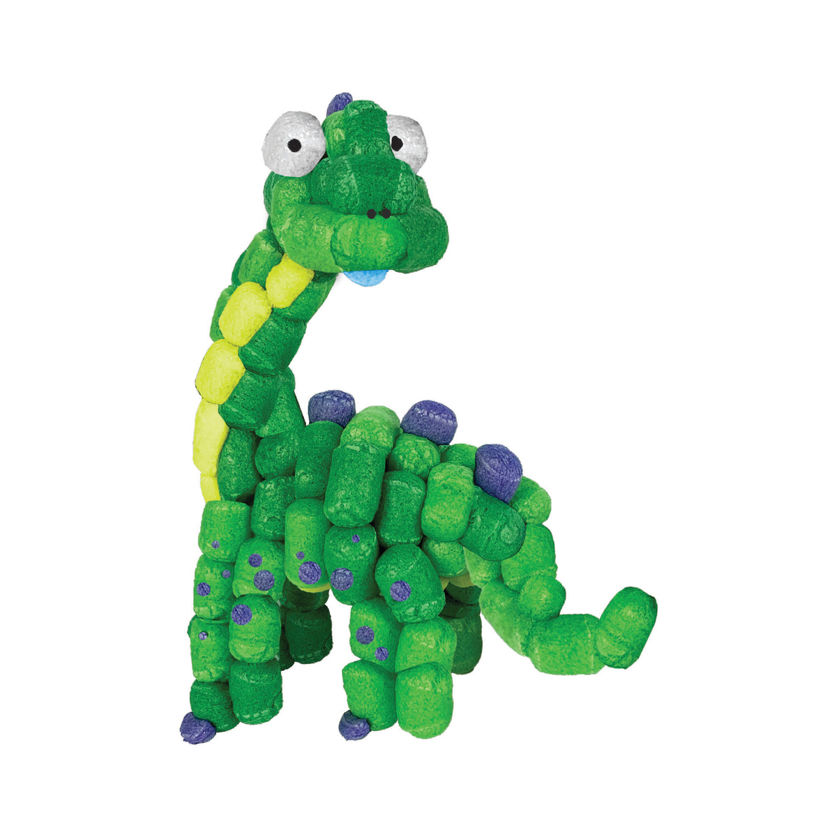 Green and blue toy snake on a white background