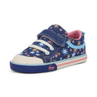 Children's blue sneaker with star pattern on a white background