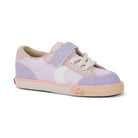 Children's sneaker with purple and pink design on a white background
