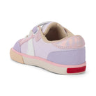 Children's shoe with purple and pink design on a white background