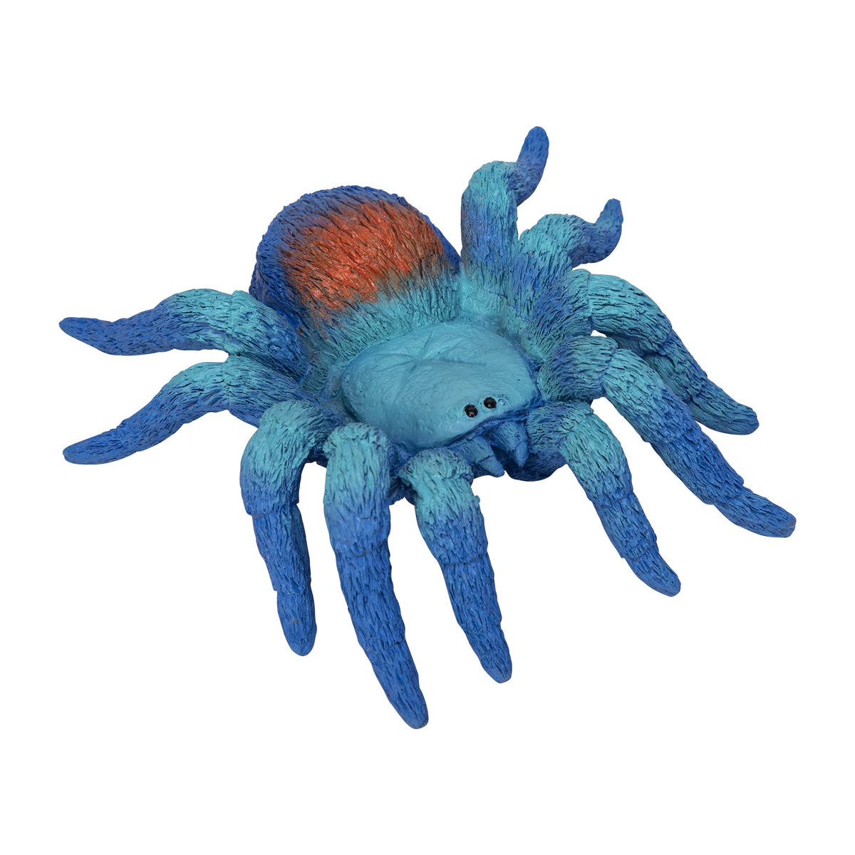 Blue spider plush toy on a white background