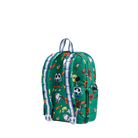 Green backpack with sports-themed design on a white background