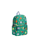 Green backpack with animal pattern on a white background