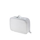 White rectangular travel case with a zipper on a white background