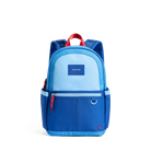 Blue and light blue backpack with red accents on a white background