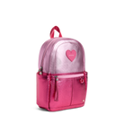 Pink backpack with a heart design on a white background