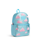 Light blue backpack with pink cloud pattern on a white background