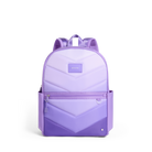 A lavender and light purple chevron-patterned backpack with a front zippered pocket and a small 'STATE' label on the front, shown against a plain white background.