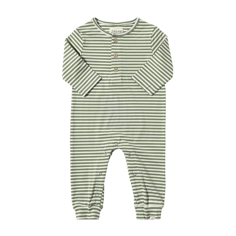 Mason Rib Romper - Sage/White Stripe by Me & Henry