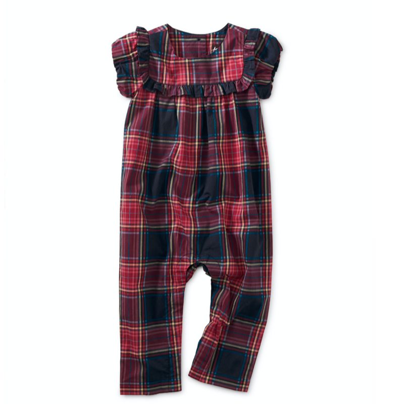 Woven Ruffle Baby Romper - Matsuri Plaid in Red by Tea Collection FINAL SALE