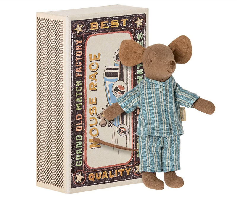 Big Brother Mouse in Matchbox - Blue Striped Pajamas by Maileg