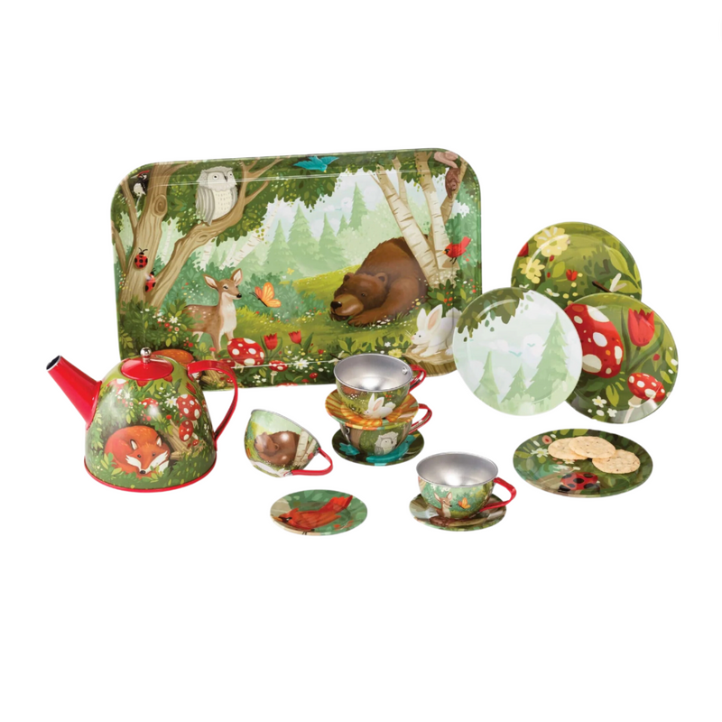 15 Piece Tin Tea Set - Woodland by HearthSong