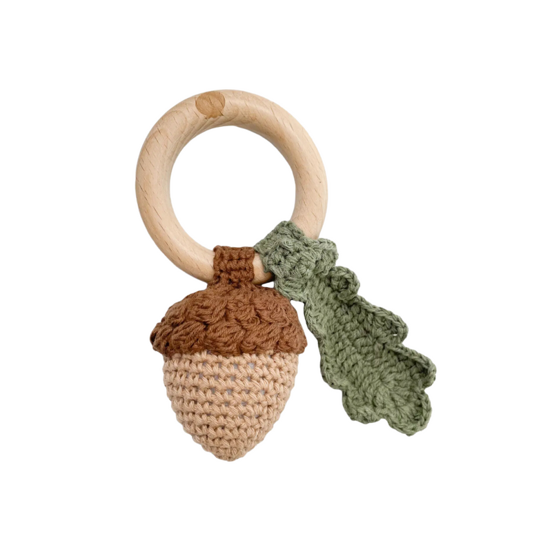 Cotton Crochet Rattle Teether - Acorn by The Blueberry Hill