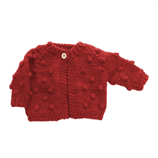 Popcorn Hand Knit Cardigan Sweater - Red by The Blueberry Hill