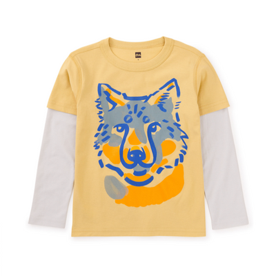 Wolf Face Layered Graphic Tee - Honey Mustard by Tea Collection FINAL SALE