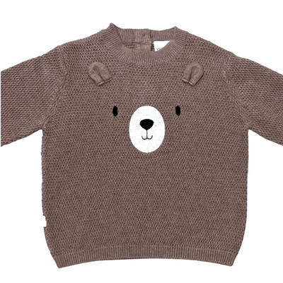 Organic Embroidered Bear Pullover Sweater - Cafe Latte by Viverano Organics FINAL SALE