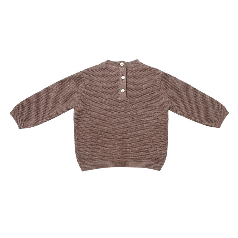 Organic Embroidered Bear Pullover Sweater - Cafe Latte by Viverano Organics FINAL SALE