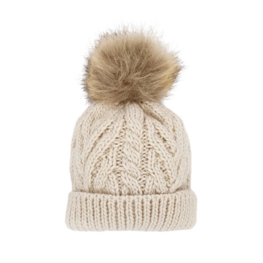 Pop Pom Knit Hat - Natural by Huggalugs