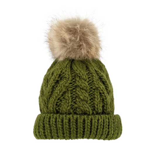 Pop Pom Knit Hat - Mossy Green by Huggalugs