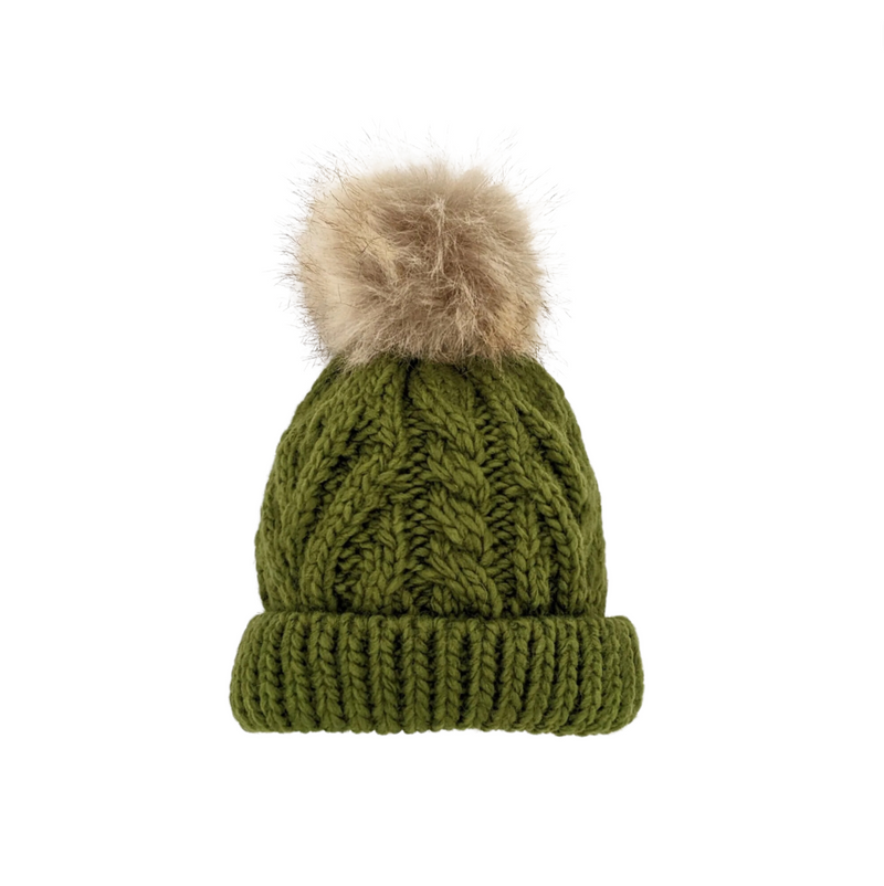 Pop Pom Knit Hat - Mossy Green by Huggalugs