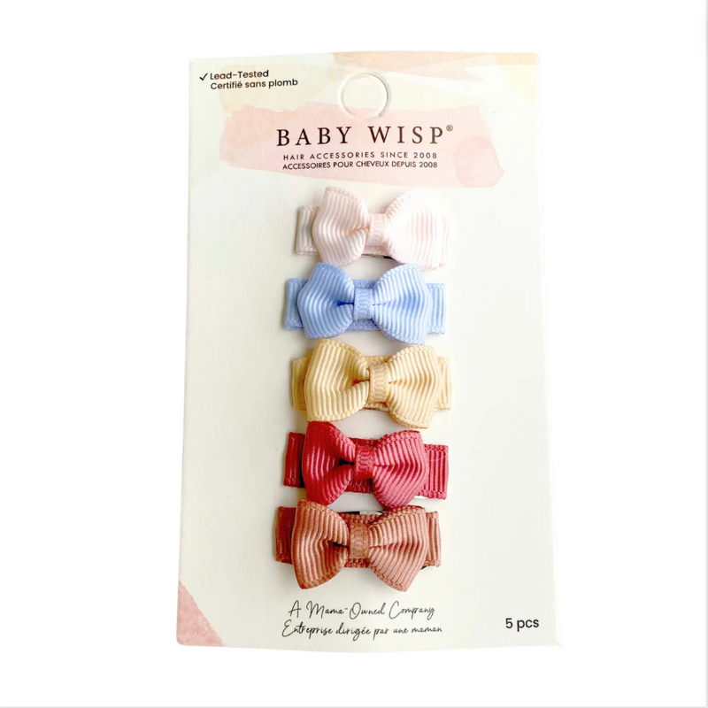 Tiny Tuxedo Bows on Snap Clips Set of 5 - Tea Time by Baby Wisp