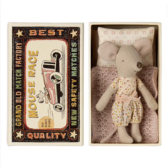 Little Sister Mouse in Matchbox - Polka Dot Pajamas by Maileg