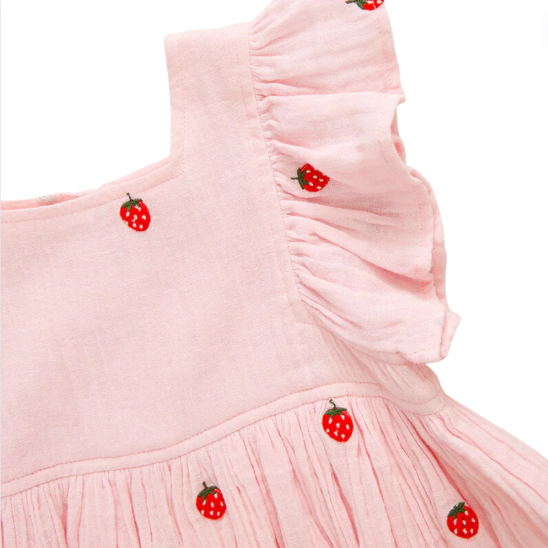 Elsie Dress - Strawberry Embroidery by Pink Chicken