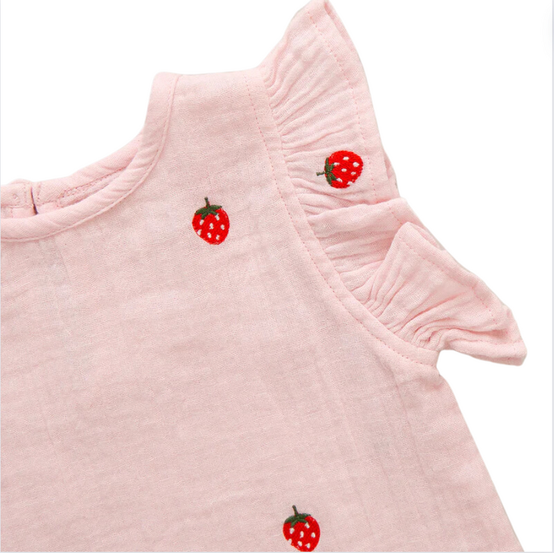 Roey 2-Piece Set - Strawberry Embroidery by Pink Chicken