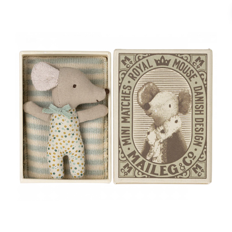 Sleepy Wakey, Baby Mouse in Matchbox - Blue by Maileg