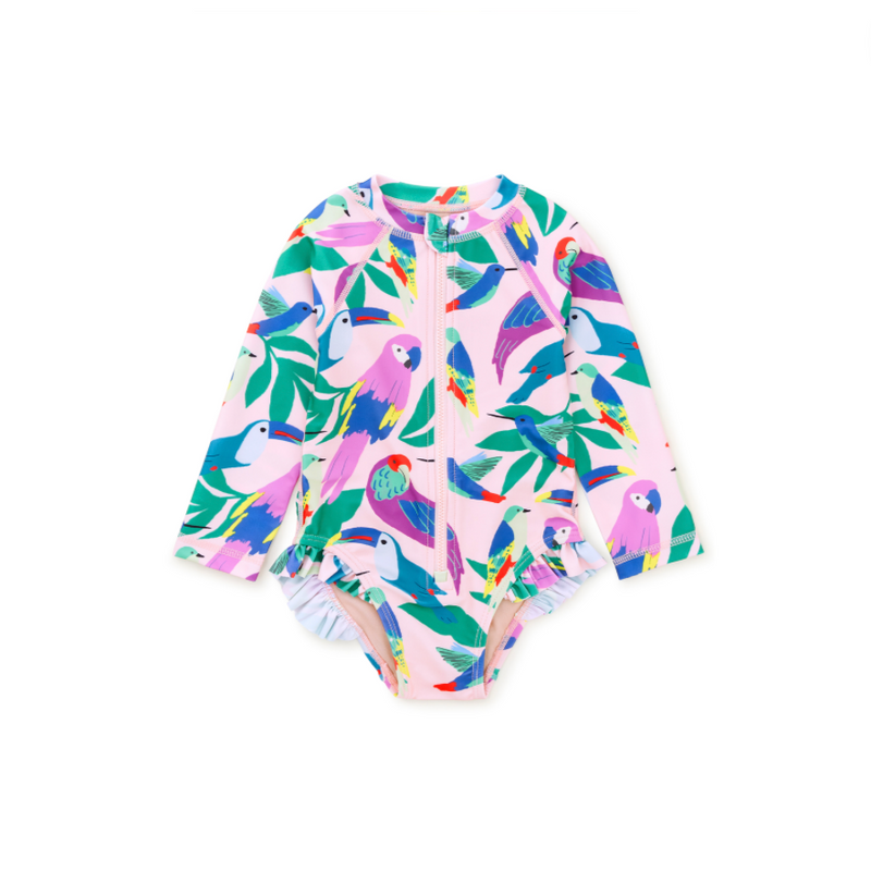 Rash Guard Baby Swimsuit - Tropical Bird Flock in Pink by Tea Collection