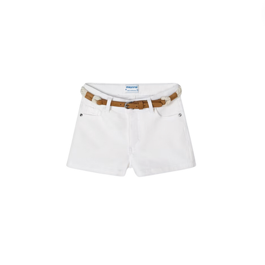 Better Cotton Belted Shorts - White by Mayoral - FINAL SALE