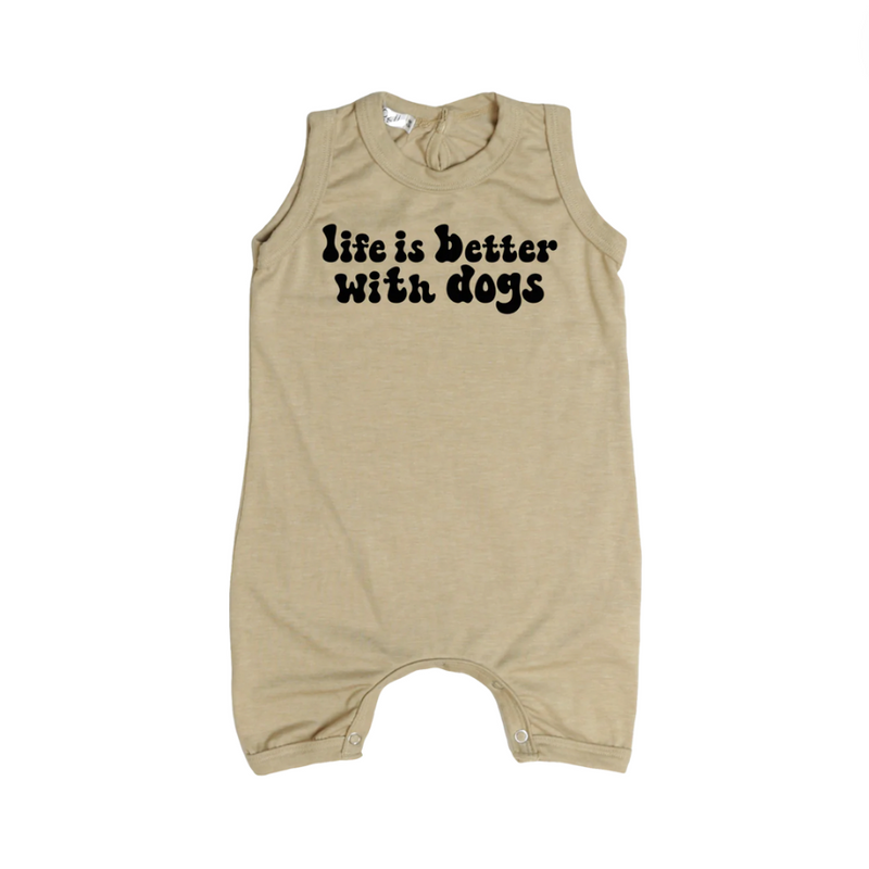 Life Is Better With Dogs Sleeveless Coverall - Beige by Cozii FINAL SALE