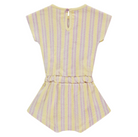 Yellow and purple striped romper on a white background