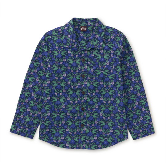Printed Button Up Shirt -  Dragon Floral by Tea Collection - FINAL SALE