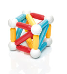 Colorful magnetic building block set on a white background