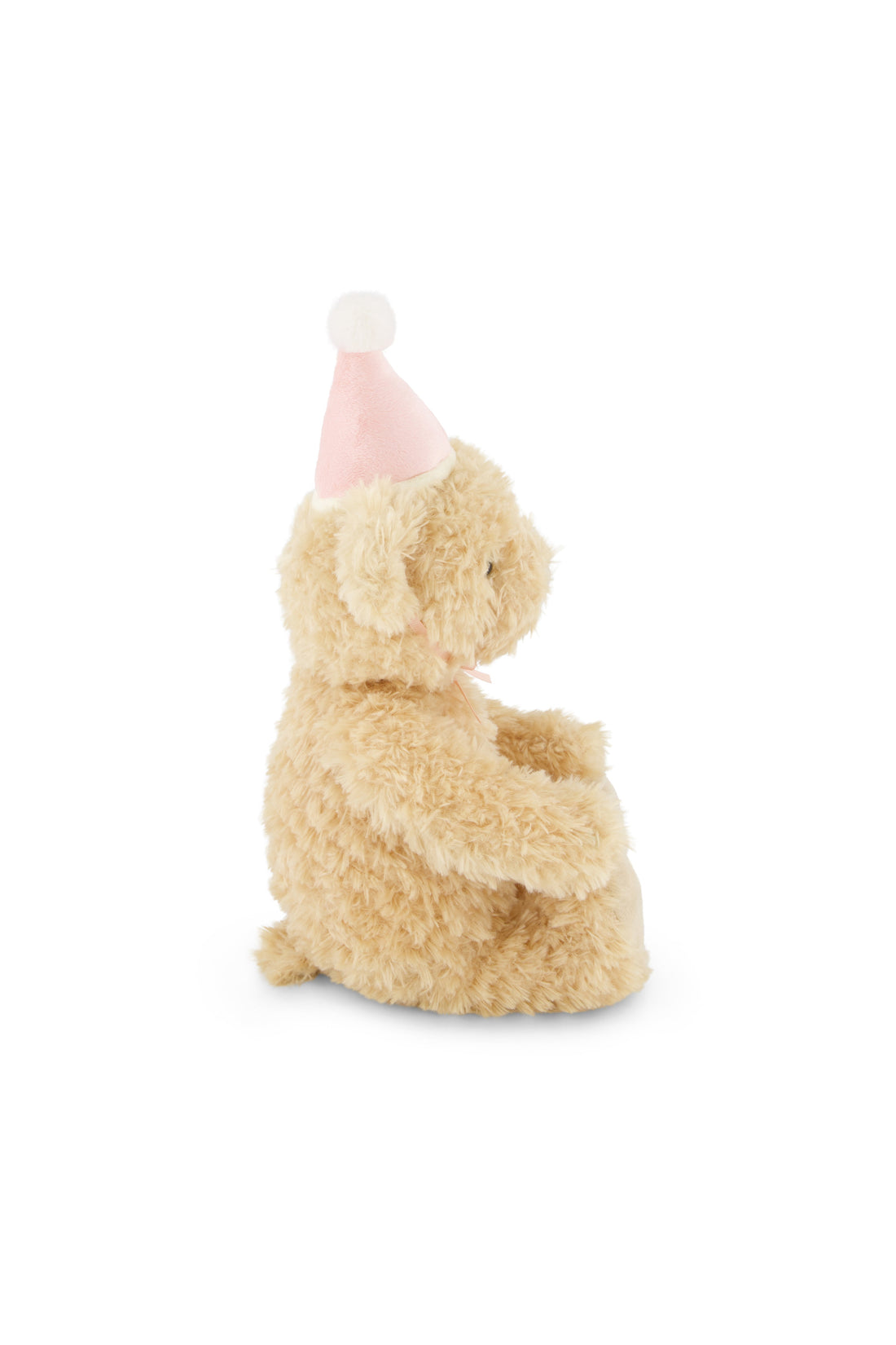 Plush bear hand warmer with pink handle on a white background