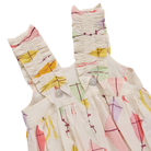 Children's dress with colorful geometric pattern on a white background