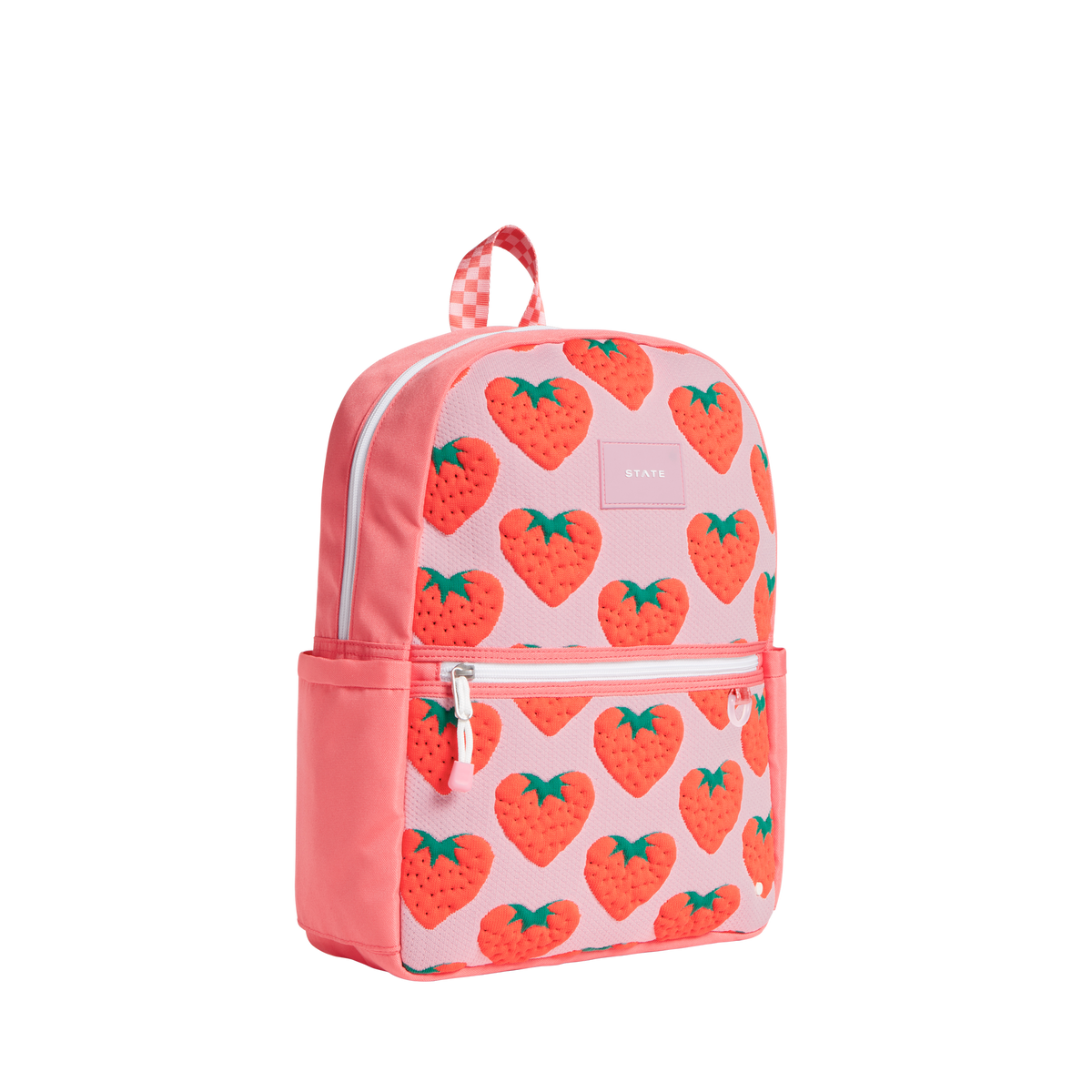 Backpack with strawberry pattern on a white background