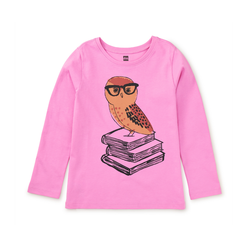 Studious Owl Graphic Tee - Perennial Pink by Tea Collection