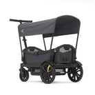 Black and gray stroller with canopy on a white background