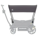 Gray baby stroller with canopy on a white background