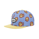 A light blue flat-brim cap with a repeating sun graphic pattern in orange, yellow, and black, featuring a yellow brim and a black and white 'Kaskater' brand patch on the front.